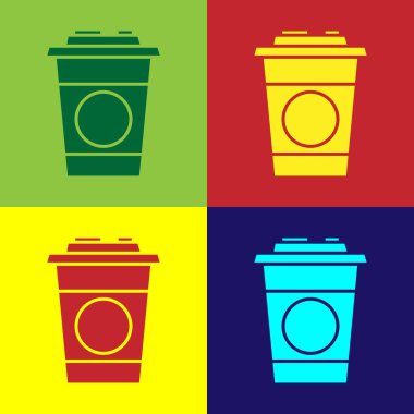 Color Paper glass icon isolated on color background. Soda drink glass. Fresh cold beverage symbol.  Vector Illustration