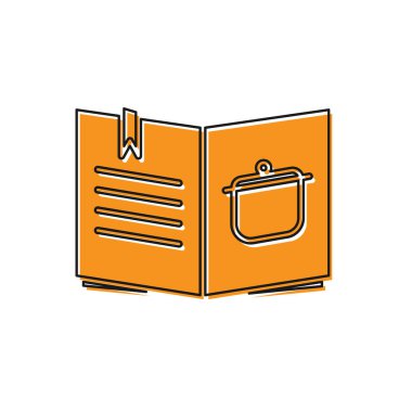 Turuncu Yemek Kitabı simgesi beyaz arkaplanda izole edildi. Yemek kitabı ikonu. Yemek tarifi kitabı. Çatal ve bıçak ikonları. Çatal bıçak sembolü. Vektör İllüstrasyonu