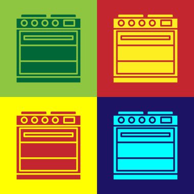 Renkli arkaplanda izole edilmiş renkli fırın simgesi. Fırın tabelası. Vektör İllüstrasyonu