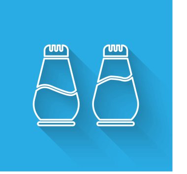 Beyaz çizgi, uzun gölgeli tuz ve biber ikonu. Yemek pişirme baharatları. Vektör İllüstrasyonu