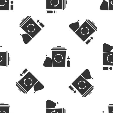 Grey Recycle bin with recycle symbol icon isolated seamless pattern on white background. Trash can icon. Garbage bin sign. Recycle basket.  Vector Illustration