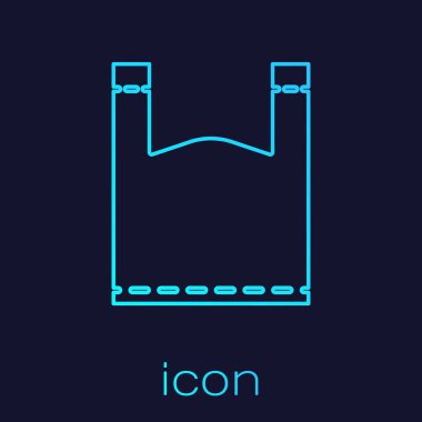 Turquoise line Plastic bag icon isolated on blue background. Disposable cellophane and polythene package prohibition sign.  Vector Illustration