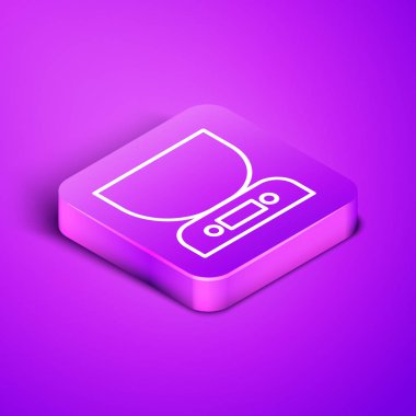 Mor zemin üzerinde izole edilmiş Isometric line Electronic pul simgesi. Ağırlık ölçüm aletleri. Mor kare düğme. Vektör İllüstrasyonu