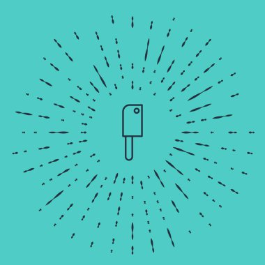 Black line Meat chopper icon isolated on green background. Kitchen knife for meat. Butcher knife. Abstract circle random dots. Vector Illustration