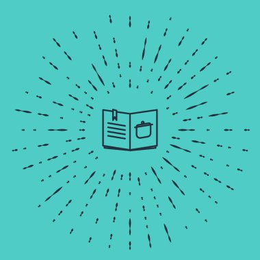 Black line Cookbook icon isolated on green background. Cooking book icon. Recipe book. Fork and knife icons. Cutlery symbol. Abstract circle random dots. Vector Illustration