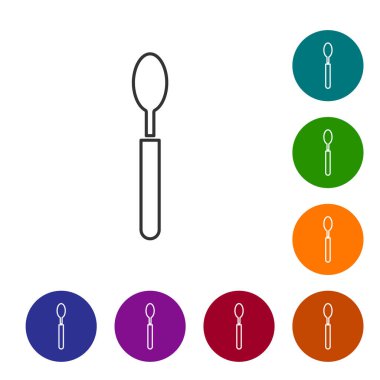 Grey line Spoon icon isolated on white background. Cooking utensil. Cutlery sign. Set icons in color circle buttons. Vector Illustration