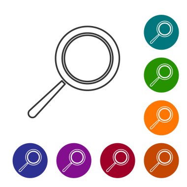 Grey line Frying pan icon isolated on white background. Fry or roast food symbol. Set icons in color circle buttons. Vector Illustration