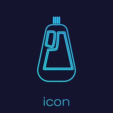 Turquoise line Plastic bottle for liquid laundry detergent, bleach, dishwashing liquid icon isolated on blue background.  Vector Illustration
