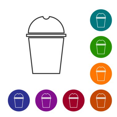 Grey line Paper glass and water icon isolated on white background. Soda drink glass. Fresh cold beverage symbol. Set icons in color circle buttons. Vector Illustration
