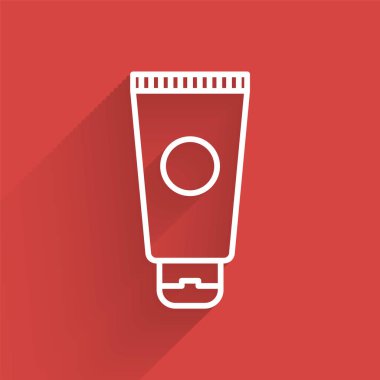 Beyaz çizgi krem ya da uzun gölgeli losyon kozmetik tüp ikonu. Erkekler için vücut bakım ürünleri. Vektör İllüstrasyonu