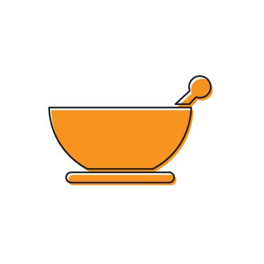 Orange Mortar and pestle icon isolated on white background.  Vector Illustration