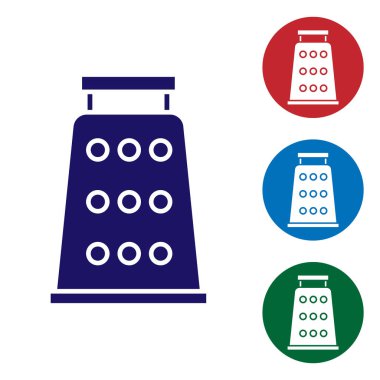 Blue Grater icon isolated on white background. Kitchen symbol. Cooking utensil. Cutlery sign. Set color icons in circle buttons. Vector Illustration
