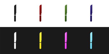 Ekmek bıçağı simgesini siyah beyaz arkaplanda izole et. Çatal bıçak sembolü. Vektör İllüstrasyonu