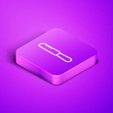 Mor arka planda izole edilmiş tek kullanımlık plastik bıçak ikonu. Mor kare düğme. Vektör İllüstrasyonu