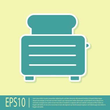 Sarı arka planda izole edilmiş tost ikonlu yeşil tost makinesi. Vektör İllüstrasyonu