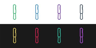 Tek kullanımlık plastik bıçak simgesi siyah beyaz arka planda izole edildi. Vektör İllüstrasyonu