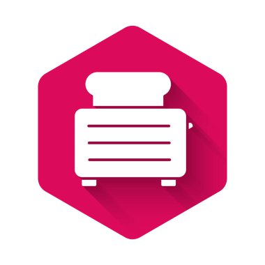 Uzun gölgeli ikonlu tost makinesi. Pembe altıgen düğmesi. Vektör İllüstrasyonu