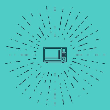 Yeşil arka planda siyah çizgi mikrodalga fırın ikonu izole edildi. Ev aletleri simgesi. Soyut çember rastgele noktalar. Vektör İllüstrasyonu