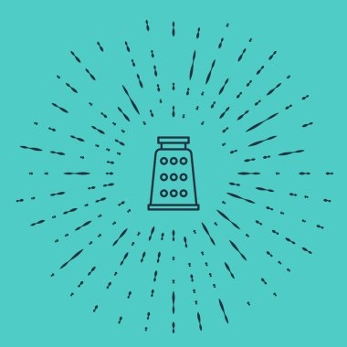 Yeşil arkaplanda siyah çizgi Grater simgesi izole edildi. Mutfak sembolü. Mutfak aletleri. Çatal bıçak seti. Soyut çember rastgele noktalar. Vektör İllüstrasyonu