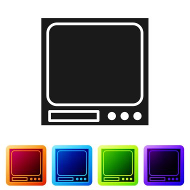Black Electronic scales icon isolated on white background. Weight measure equipment. Set icons in color square buttons. Vector Illustration