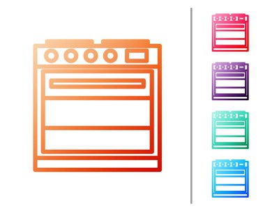 Kırmızı çizgi fırın simgesi beyaz arkaplanda izole edildi. Fırın tabelası. Renk simgelerini ayarla. Vektör İllüstrasyonu