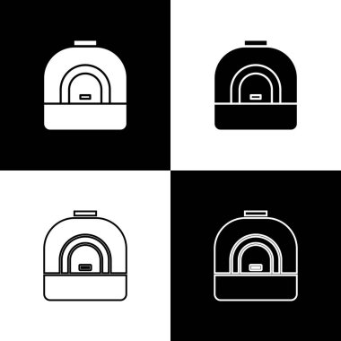 Fırın simgesini siyah beyaz arka planda yalıtılmış olarak ayarlayın. Soba gazlı fırın işareti. Vektör İllüstrasyonu