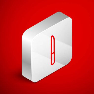 Isometric line Knife icon isolated on red background. Cutlery symbol. Silver square button. Vector Illustration