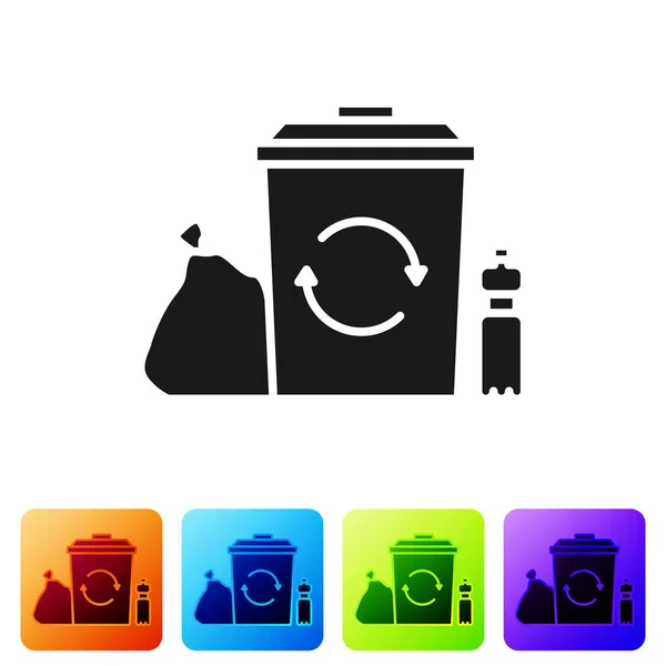 Black Recycle Bin Recycle Symbol Icon Isolated White Background Trash — Stock Vector