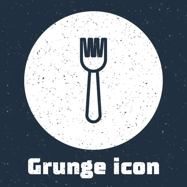 Grunge Line Disposable Plastic Fork Icon Isolated Grey Background Monochrome — Stock Vector