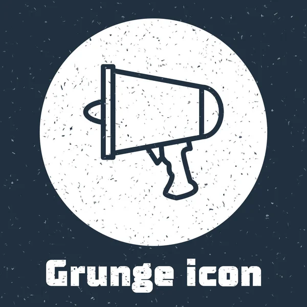 Línea Grunge Difunde Palabra Icono Megáfono Aislado Sobre Fondo Gris — Vector de stock