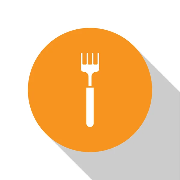White Fork Icon Isolated White Background Cutlery Symbol Orange Circle — Stock Vector
