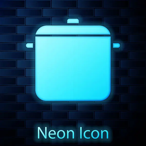 Leuchtende Neon Kochtopf Symbol Isoliert Auf Backsteinwand Hintergrund Kochen Oder — Stockvektor