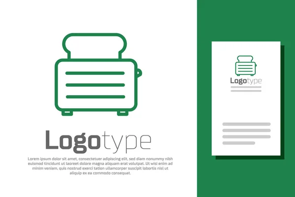 Grille Pain Ligne Verte Avec Icône Toasts Isolé Sur Fond — Image vectorielle