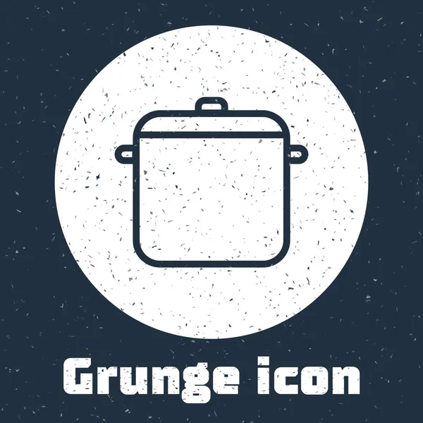 Grunge Line Cooking Pot Icon Isolated Grey Background Boil Stew — Stock Vector