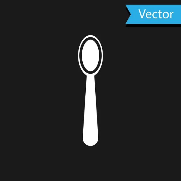 White Disposable Plastic Spoon Icon Isolated Black Background Vector Illustration — Stock Vector