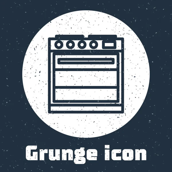 Grunge Line Oven Icon 배경에서 분리되었다 간판을 모노크롬 빈티지그리기 사기적 — 스톡 벡터