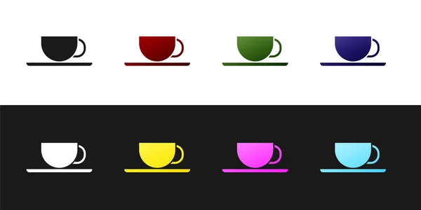 Set Coffee Cup Icon Isolated Black White Background Tea Cup — Stock Vector