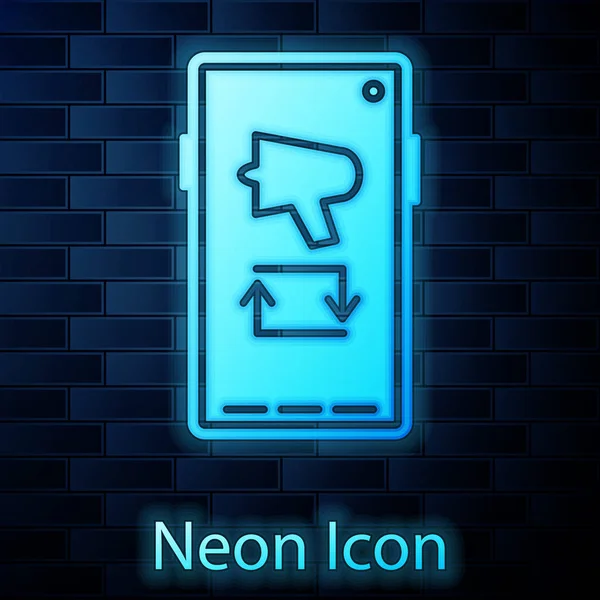 Glowing Neon Spread Word Megaphone Mobile Phone Icon Isolated Brick — 图库矢量图片