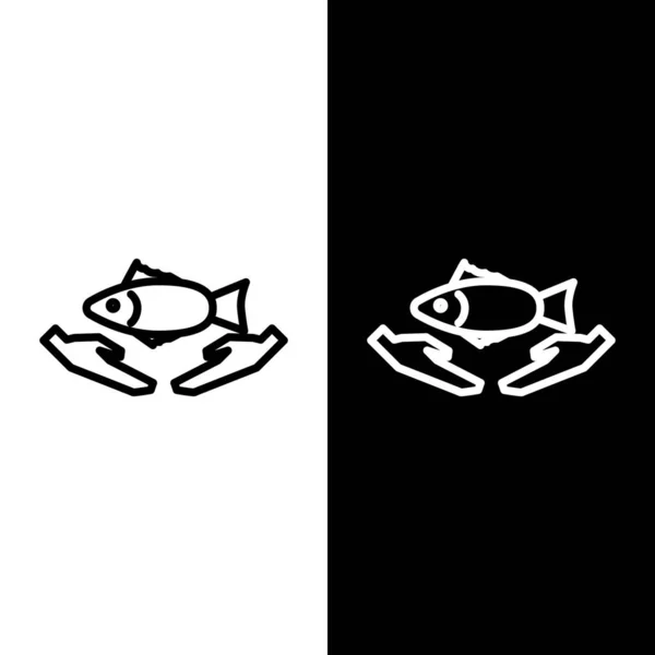 Definir Linha Fish Care Ícone Isolado Fundo Preto Branco Ilustração — Vetor de Stock