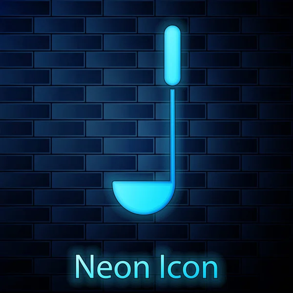 Brillante Icono Cucharón Cocina Neón Aislado Fondo Pared Ladrillo Utensil — Vector de stock