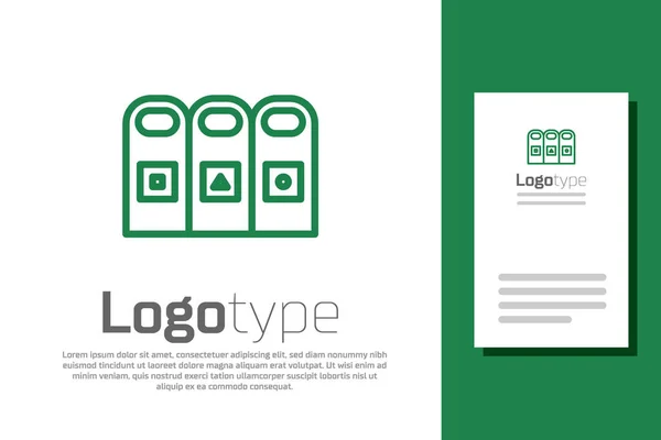 Зеленая Линия Мусор Мусорных Баках Отсортированным Значком Мусора Изолированы Белом — стоковый вектор