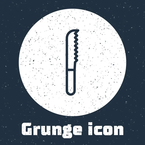 Grunge Line Icône Couteau Pain Isolé Sur Fond Gris Symbole — Image vectorielle