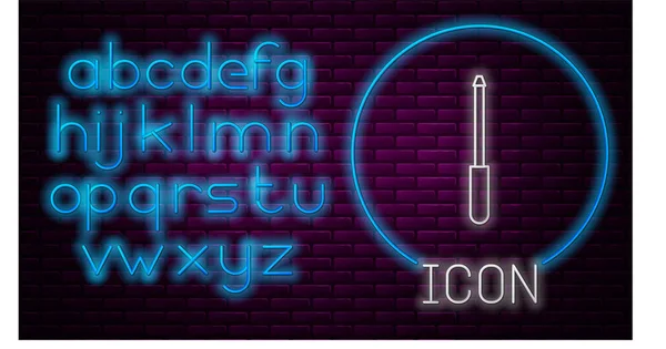 Ragyogó Neon Vonal Kés Élező Ikon Elszigetelt Téglafal Háttér Neonfény — Stock Vector