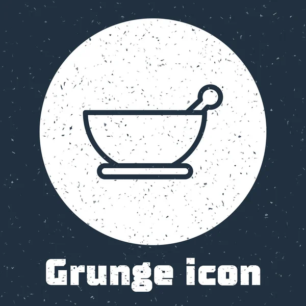 Grunge Line Mortar Pestle Icon Isolated Grey Background Monochrome Vintage — Stock Vector