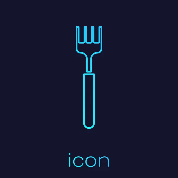 Turquoise Line Fork Icon Isolated Blue Background Cutlery Symbol Vector — Stock Vector