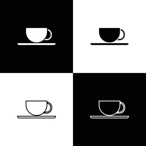 Set Icône Tasse Café Isolé Sur Fond Noir Blanc Une — Image vectorielle