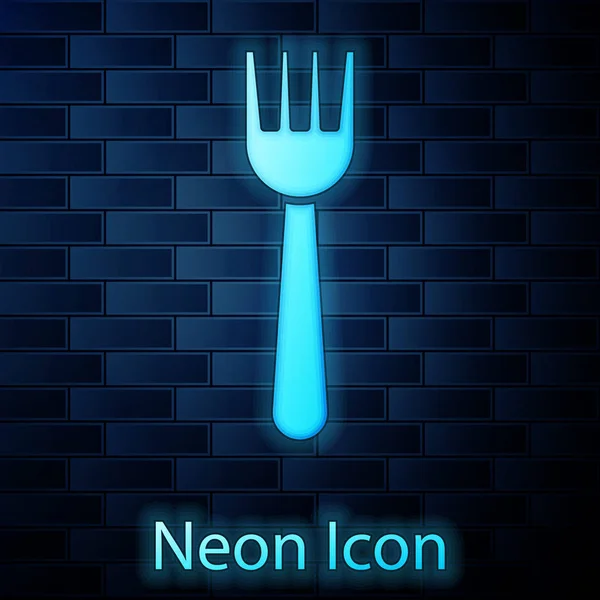 Zářící Neon Jednorázové Plastové Vidlice Ikona Izolované Cihlové Zdi Pozadí — Stockový vektor