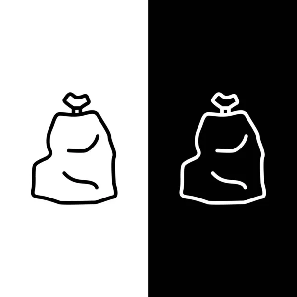 Définir Icône Sac Poubelle Ligne Isolé Sur Fond Noir Blanc — Image vectorielle