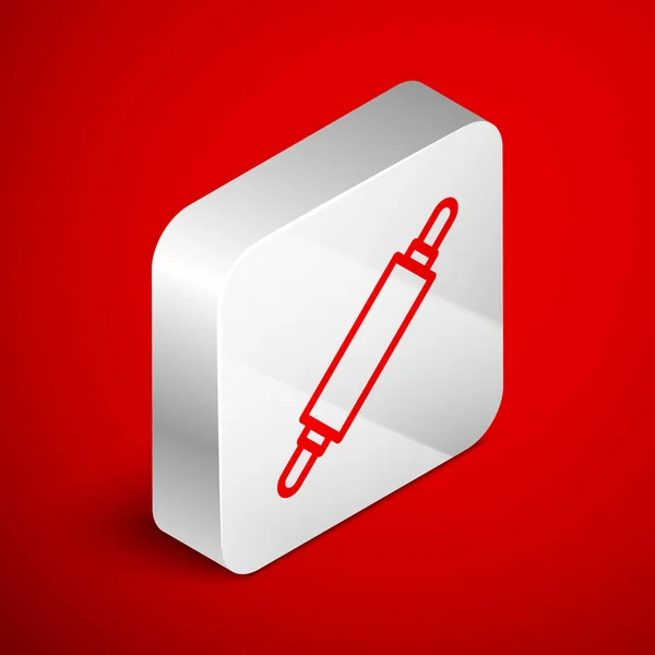 Isometric Line Rolling Pin Icon Isolated Red Background Silver Square — Stock Vector