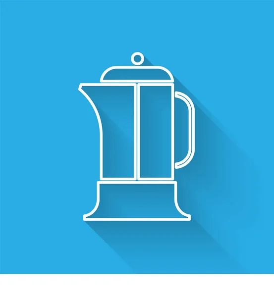 White Line French Press Icon Isolated Long Shadow Vector Illustration — Stok Vektör